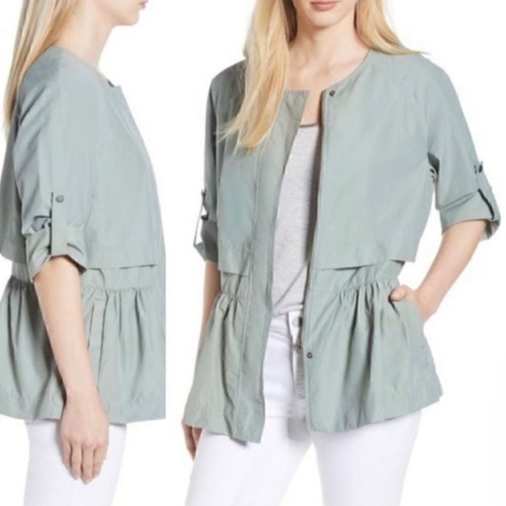 - Caslon peplum cotton/ nylon jacket. Size Med